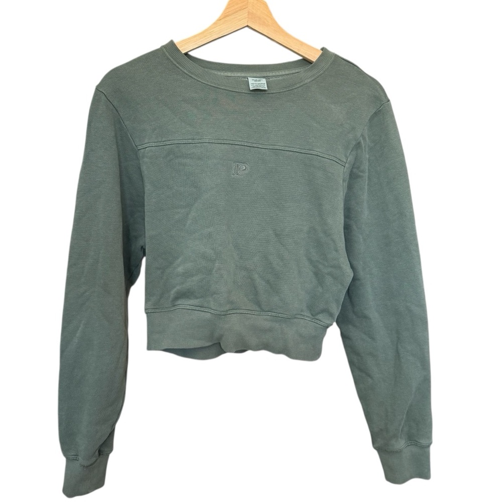 NWT PINK Victoria Secret Ivy Fleece Crew Green Crop Pullover Sweatshirt Women XS